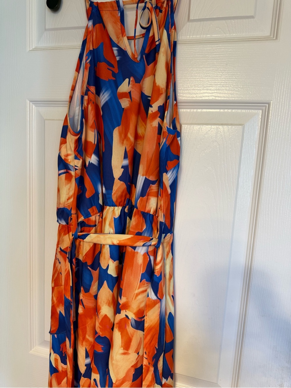 Amazon Women's High Low Dress in Blue and Orange Floral Print
